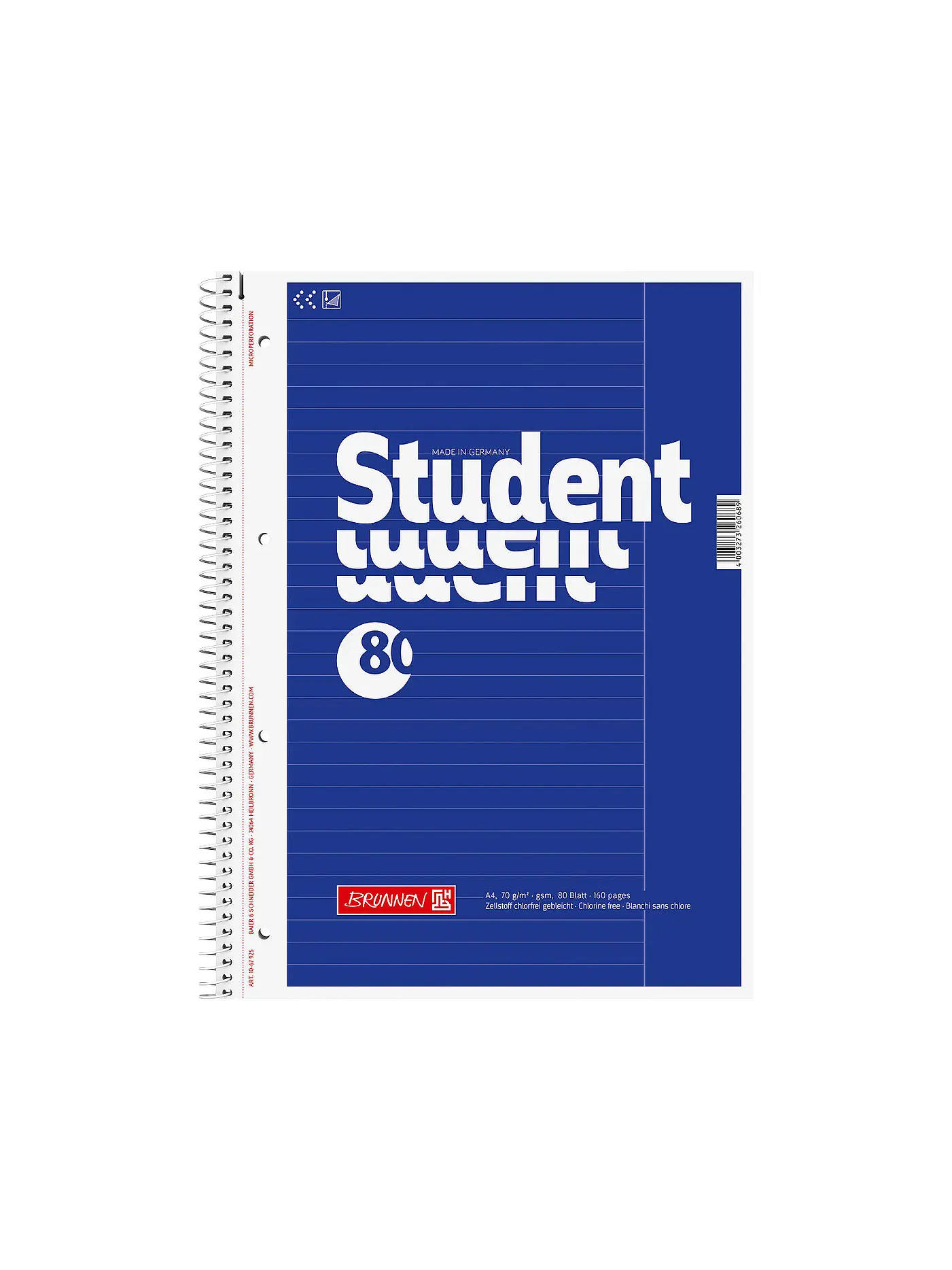 BRUNNEN VERLAG | Collegeblock A4 - 80 Blatt liniert mit Rand | 